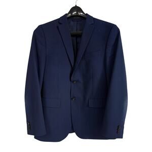 VTG Ralph Lauren Navy Blue Grid Pattern Blazer Fully Lined Sz 40R